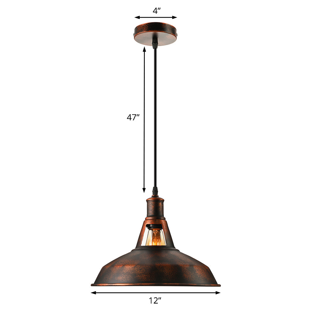 Taavita Metal Rust Industrial Pendant Light Fixture with Barn Shade 1 Bulb Rustic Style Hanging Lamp with Adjustable Cord, 10.5"/12"/15" Width