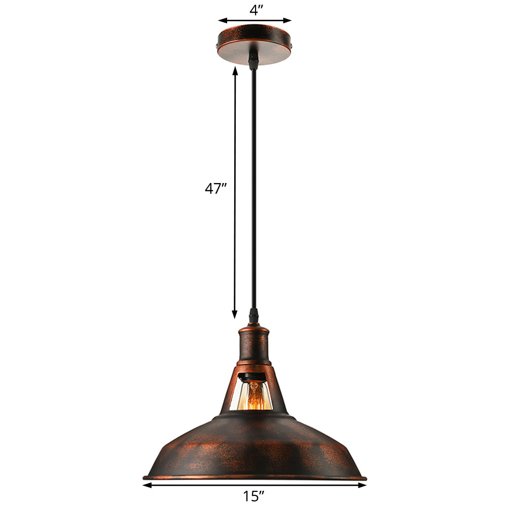 Taavita Metal Rust Industrial Pendant Light Fixture with Barn Shade 1 Bulb Rustic Style Hanging Lamp with Adjustable Cord, 10.5"/12"/15" Width