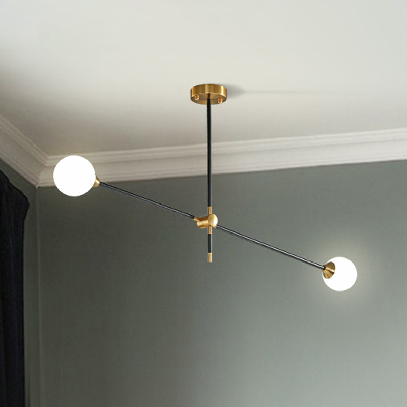 Modernist Exposed Ceiling Lamp Metallic 2/3 Lights Living Room Black Pendant Lighting with Opal Glass Ball Shade Clearhalo 'Ceiling Lights' 'Chandeliers' 'Modern Chandeliers' 'Modern' Lighting' 438426