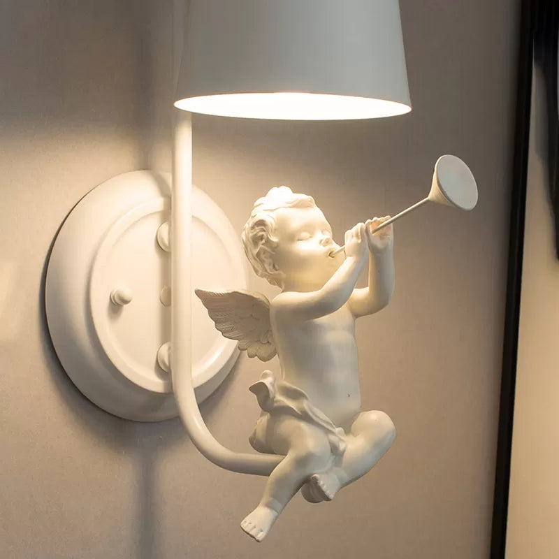 Taavita Small Angel Wall Light with Bucket Shade 1 Head Metal Wall Lamp for Children's Living Room