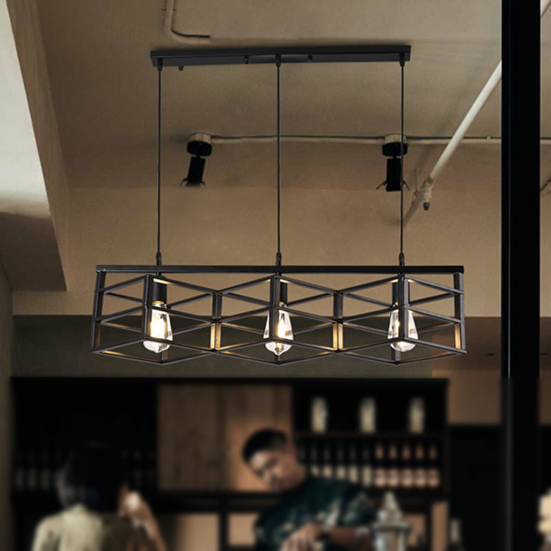 Taavita Linear Cage - Vintage Industrial Metal Suspension Light 3 Lamp Hall Pendant Light