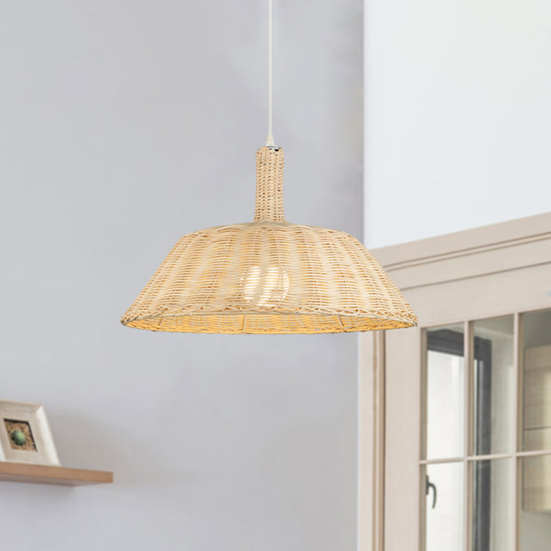 Country Style Hand-Woven Pendant Lighting with Taavita Barn Shade 15"/19" W 1 Bulb Indoor Suspension Lamp in Beige