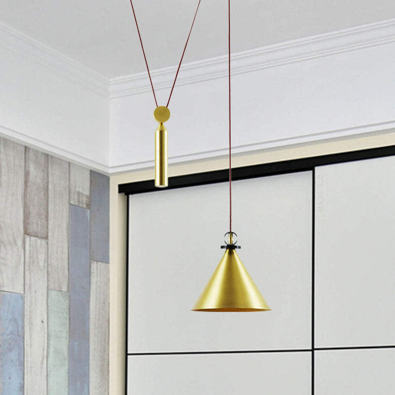 Taavita Height-Adjustable Pendant Lamp with Pulley - A Modern Hanging Light for the Kitchen Hallway, 10 to 14 Inches, 1 Light, Gold, Metal, Swag Fixture, Interiors, E26/E27, 110V-120V 220V-240V