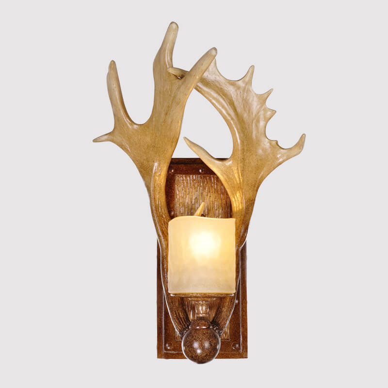 Taavita Antique Antler 1-Light Wall Lamp - Industrial Style Wall Light in Wood and White Finish