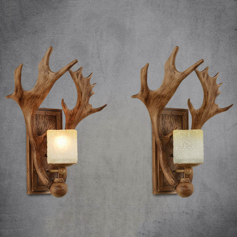 Taavita Antique Antler 1-Light Wall Lamp - Industrial Style Wall Light in Wood and White Finish