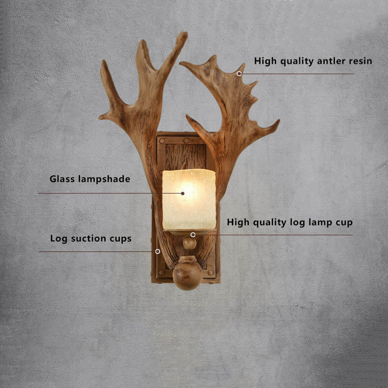 Taavita Antique Antler 1-Light Wall Lamp - Industrial Style Wall Light in Wood and White Finish