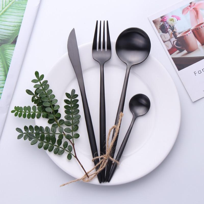 24-Piece Matte Black Onyx Flatware Cutlery Set by Taavita