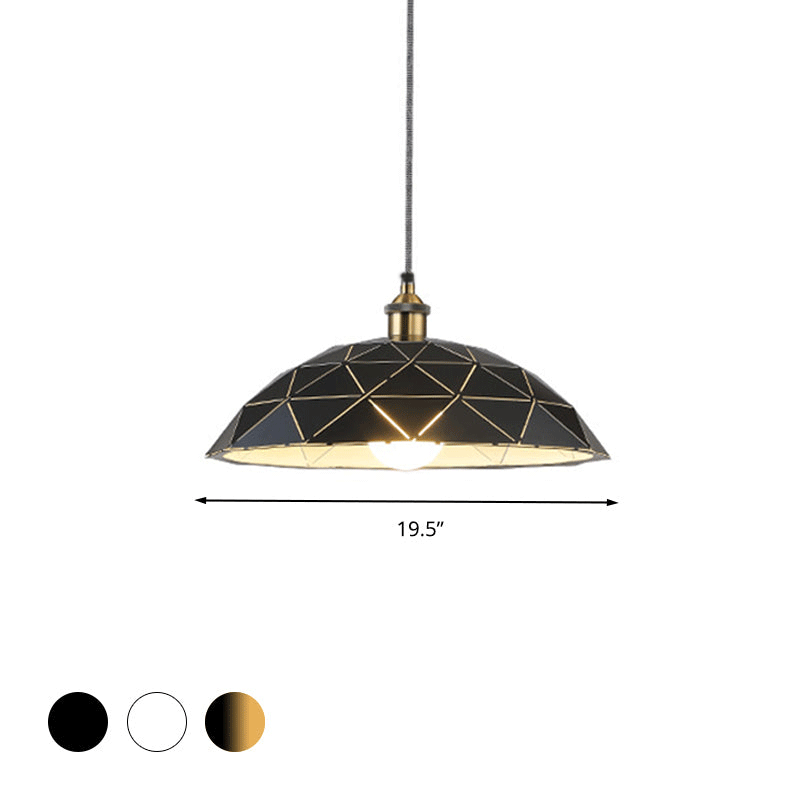 Taavita Light Dome Suspension Lamp Industrial Black/White Metal Pendant Light for Living Room, Available in 13"/16"/19.5" Widths