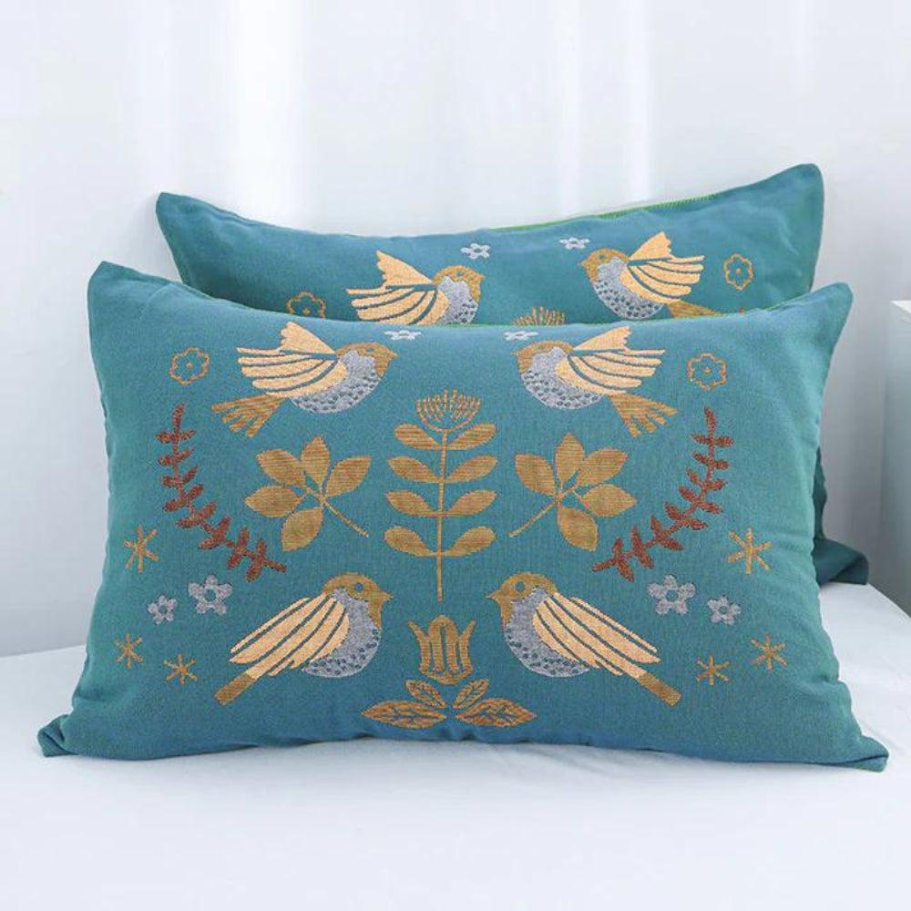 Taavita Flower and Bird Cotton Gauze Pillowcases (2pcs)