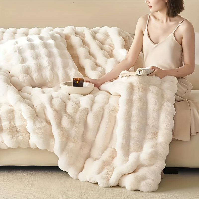 Taavita Thick & Warm Faux Rabbit Fur Blanket – Soft Cuddly Blanket for Home