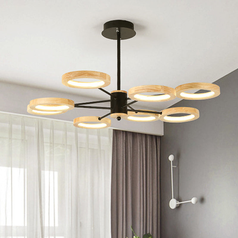 Wood Sputnik Chandelier Pendant Light Modern 3/5/6 Lights Black Led Hanging Ceiling Lamp in Natural Light Clearhalo 'Ceiling Lights' 'Chandeliers' Lighting' options 506449