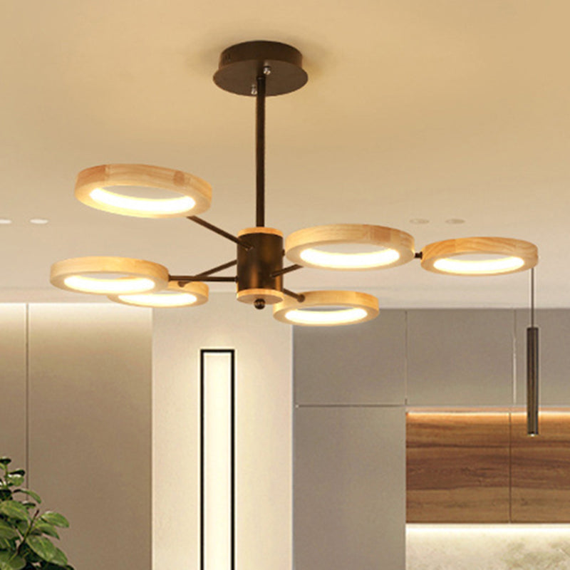 Taavita Wood Sputnik Chandelier Pendant Light Modern 3/5/6 Lights Black LED Hanging Ceiling Lamp Natural Light