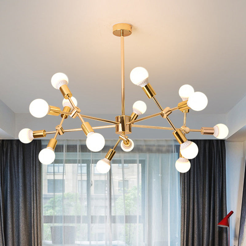 Gold Sputnik Hanging Ceiling Light Modern Nordic 15 Lights Iron Chandelier Pendant Lamp for Living Room Clearhalo 'Ceiling Lights' 'Chandeliers' 'Glass shade' 'Glass' 'Modern Chandeliers' 'Modern' Lighting' 512481