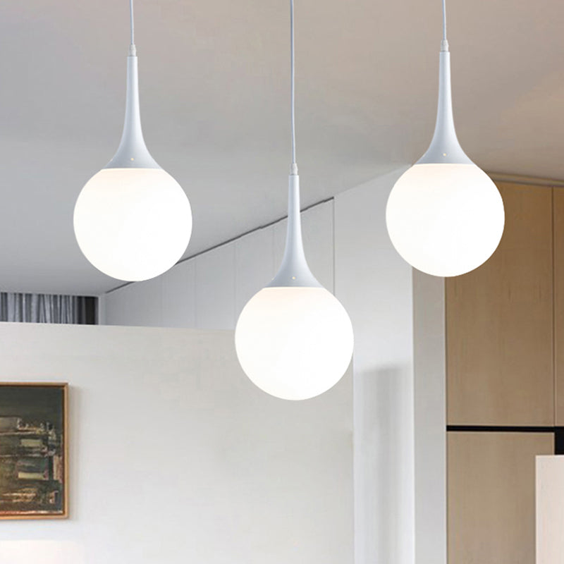 Globe White Glass Pendant Light Contemporary 1 Light 12"/14"/16" Wide Hanging Ceiling Light Clearhalo 'Ceiling Lights' 'Glass shade' 'Glass' 'Modern Pendants' 'Modern' 'Pendant Lights' 'Pendants' Lighting' 512923