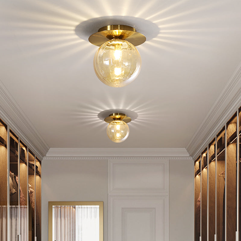 Taavita Corridor Flushmount Lighting Taavita Glass 1 Head Gold Finish Ceiling Lamp Flush