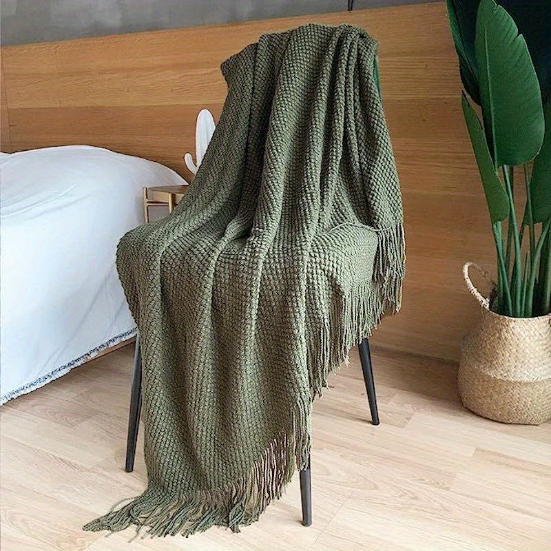 Taavita Blanket with Bubble Texture – Lightweight Blanket with Tassels for Sofa & Bed