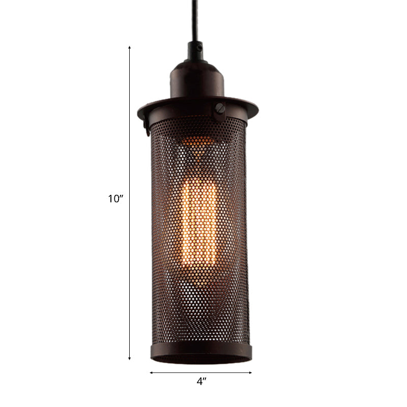 Taavita Metal Rust Black Hanging Pendant Lamp Cylindrical 1 Head Industrial Ceiling Lighting with Mesh Cage Shade