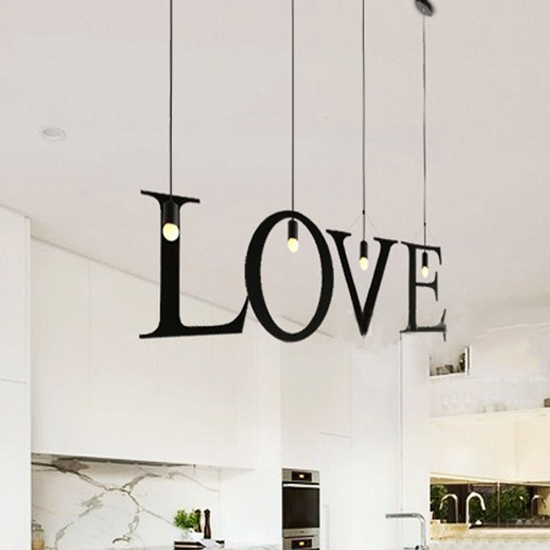 Taavita Light Letter Shaped Pendant Lighting, Industrial Black Stainless Steel Adjustable Light for Bedroom, Height: 16" - 16.5", Chain/Cable Length: 59" - 39", Number of Lights: 1, Material: Metal, All Black, E26/E27 Bulb Base.