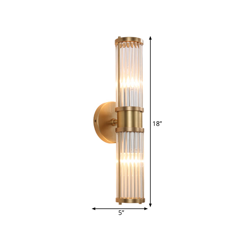 1/2-Light Corridor Modern Gold Wall Lamp in Stylish, Modern Design with Cylindrical Clear Crystal Shade