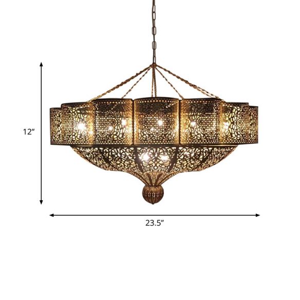 11 Heads Arab Style Pendant Light Kit Taavita Edge Metallic Ceiling Chandelier in Brass with Hollow-Cut Design