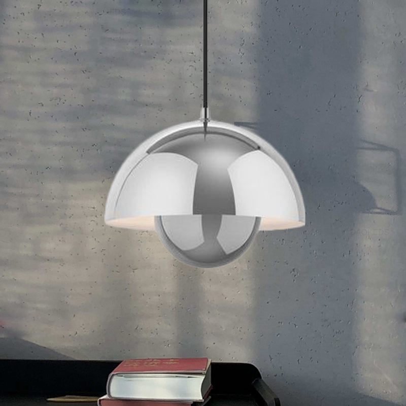 Silver/Red/Yellow Metal Pendant Lighting with Dome Shade Nordic Hanging Ceiling Light for Dining Room Clearhalo 'Ceiling Lights' 'Modern Pendants' 'Modern' 'Pendant Lights' 'Pendants' Lighting' 597402