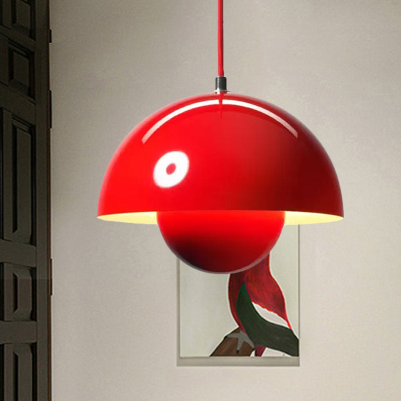 Silver/Red/Yellow Metal Pendant Lighting with Dome Shade Nordic Hanging Ceiling Light for Dining Room Textured White Clearhalo 'Ceiling Lights' 'Modern Pendants' 'Modern' 'Pendant Lights' 'Pendants' Lighting' 597375