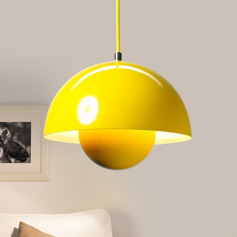 Silver/Red/Yellow Metal Pendant Lighting with Dome Shade Nordic Hanging Ceiling Light for Dining Room Textured Black Clearhalo 'Ceiling Lights' 'Modern Pendants' 'Modern' 'Pendant Lights' 'Pendants' Lighting' 597372