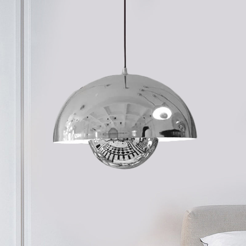 Silver/Red/Yellow Metal Pendant Lighting with Dome Shade Nordic Hanging Ceiling Light for Dining Room Clearhalo 'Ceiling Lights' 'Modern Pendants' 'Modern' 'Pendant Lights' 'Pendants' Lighting' 597382