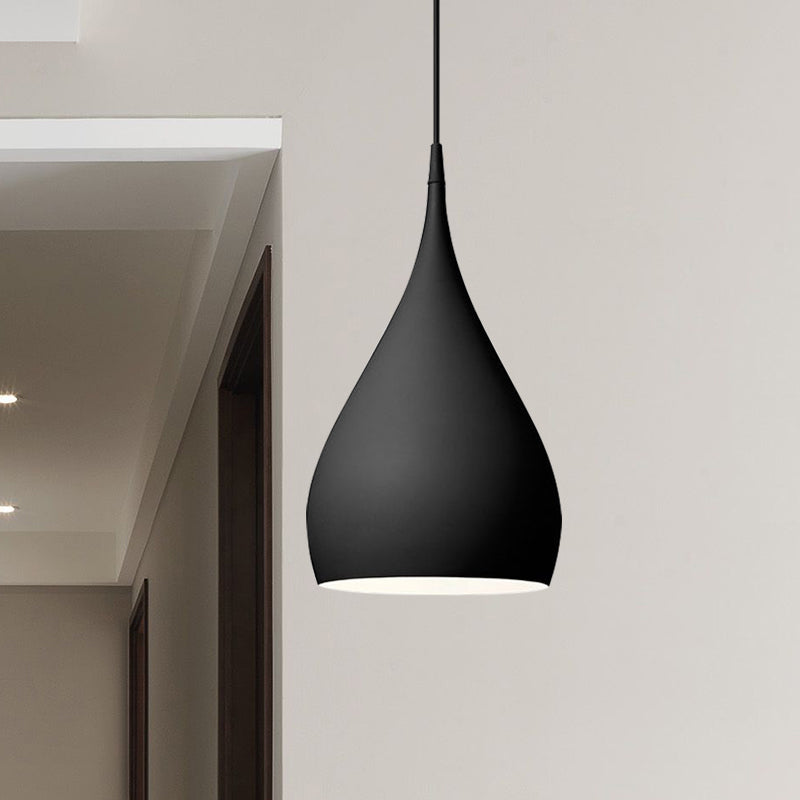 6.5"/10" Wide Teardrop Pendant Lighting Modern Metal 1 Light Black/White/Red Hanging Light Black Clearhalo 'Ceiling Lights' 'Modern Pendants' 'Modern' 'Pendant Lights' 'Pendants' Lighting' 597643