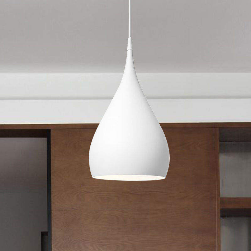 6.5"/10" Wide Teardrop Pendant Lighting Modern Metal 1 Light Black/White/Red Hanging Light White Clearhalo 'Ceiling Lights' 'Modern Pendants' 'Modern' 'Pendant Lights' 'Pendants' Lighting' 597649