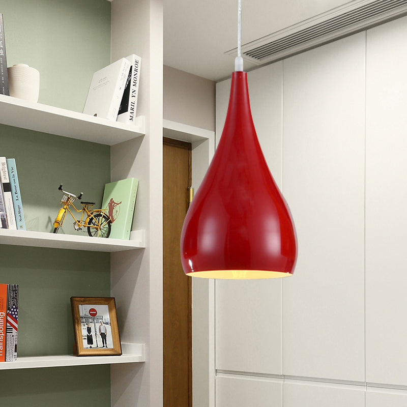 6.5"/10" Wide Teardrop Pendant Lighting Modern Metal 1 Light Black/White/Red Hanging Light Clearhalo 'Ceiling Lights' 'Modern Pendants' 'Modern' 'Pendant Lights' 'Pendants' Lighting' 597655