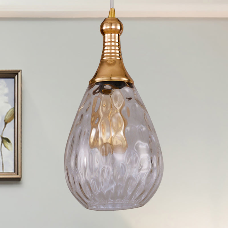 Black/Brass Teardrop Ceiling Light Industrial Clear/Amber/Grey Water Glass 1-Light Bedroom Pendant Lighting Fixture Smoke Gray Brass Clearhalo 'Ceiling Lights' 'Glass shade' 'Glass' 'Industrial Pendants' 'Industrial' 'Middle Century Pendants' 'Pendant Lights' 'Pendants' 'Tiffany' Lighting' 599435