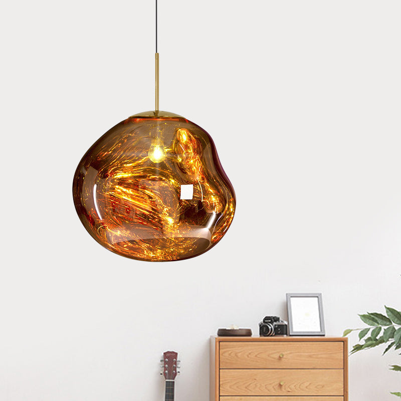 Contemporary Irregular Pendant Light Taavita Hand-Blown Glass 1-Light Dining Room Hanging Lamp, 8"/12" Wide