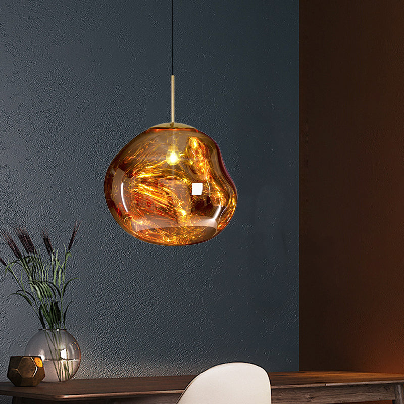 Contemporary Irregular Pendant Light Taavita Hand-Blown Glass 1-Light Dining Room Hanging Lamp, 8"/12" Wide