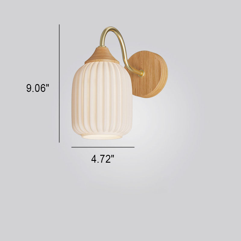 Taavita Striped Glass Wall Lamp made of Round Wood, 1-Light