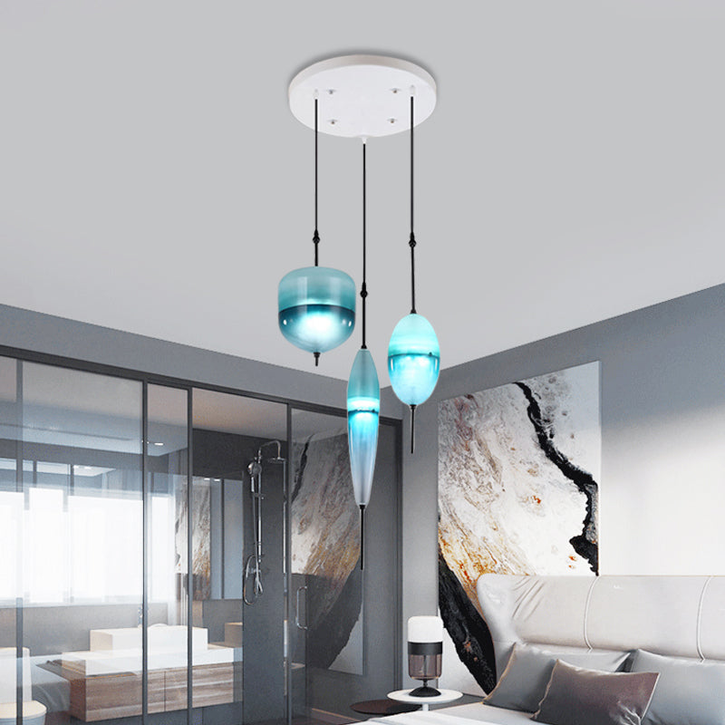 Taavita Modernist Teardrop Cluster Pendant Light 3 Bulbs Living Room Hanging Lamp in Blue