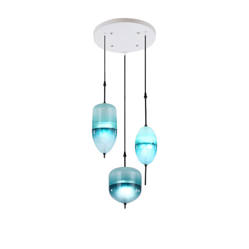 Modernist Teardrop Cluster Pendant Glass 3 Lights Living Room Hanging Light Fixture in Blue Clearhalo 'Ceiling Lights' 'Glass shade' 'Glass' 'Modern Pendants' 'Modern' 'Pendant Lights' 'Pendants' Lighting' 600116