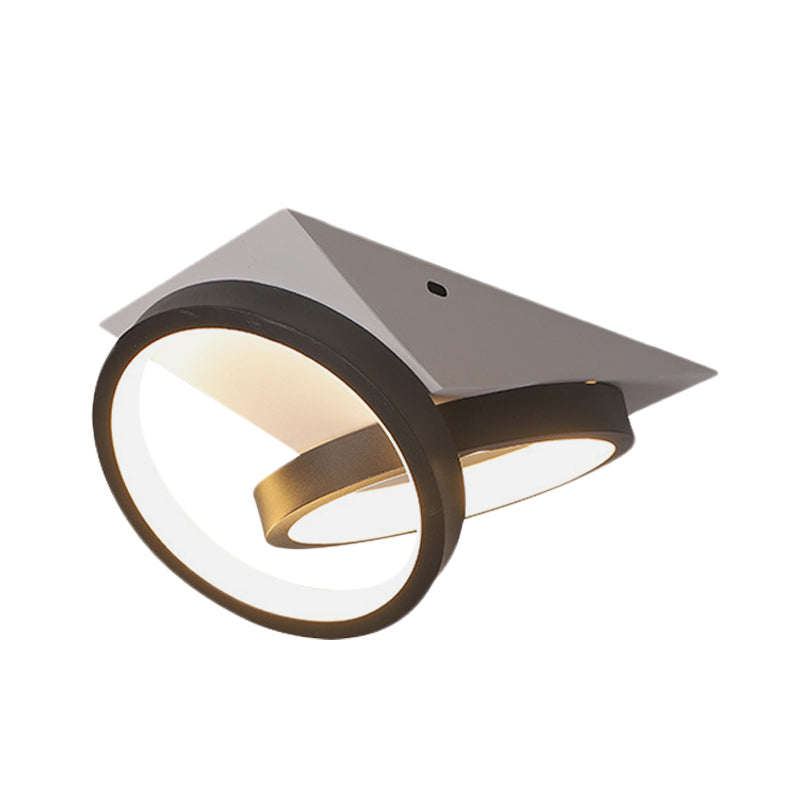 Taavita Double Ring Flush Light Simple LED Acrylic Flush-Mount Ceiling Lamp with White Triangle Canopy, Warm/White Light