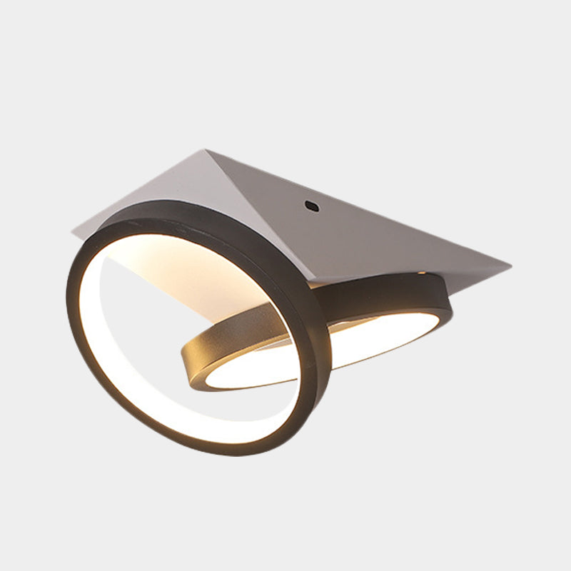 Taavita Double Ring Flush Light Simple LED Acrylic Flush-Mount Ceiling Lamp with White Triangle Canopy, Warm/White Light