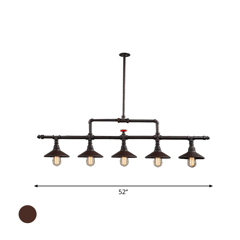 5/3 Lights Conical Pendant Lighting Industrial Style Rust Wrought Iron Island Light Fixture for Taavita