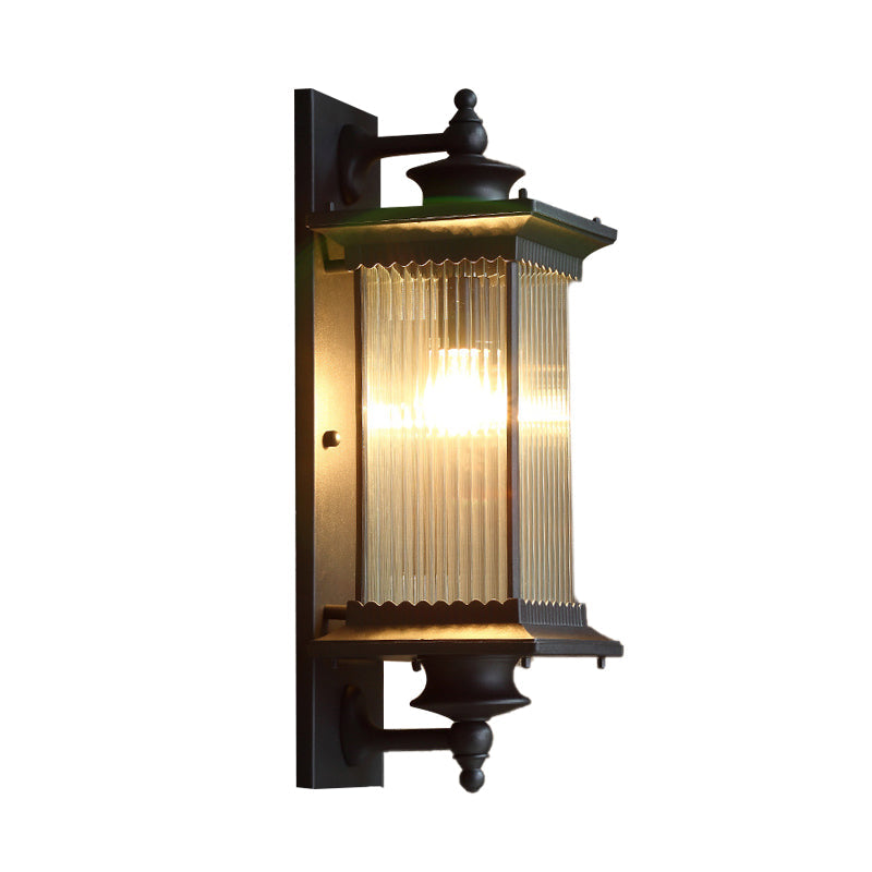 Taavita Outdoor Sconce Light Country Clear Ribbed Glass 1-Head Black/Bronze/Coffee Wall Lamp for Gate - Rustic Design with Shade, Glass Material, Direct Wired Electric, 23" Height, 8" Width, Compatible with LED/Incandescent/Fluorescent Bulbs.