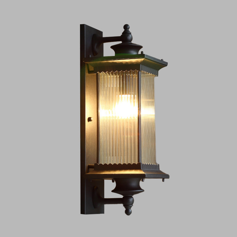 Taavita Outdoor Sconce Light Country Clear Ribbed Glass 1-Head Black/Bronze/Coffee Wall Lamp for Gate - Rustic Design with Shade, Glass Material, Direct Wired Electric, 23" Height, 8" Width, Compatible with LED/Incandescent/Fluorescent Bulbs.