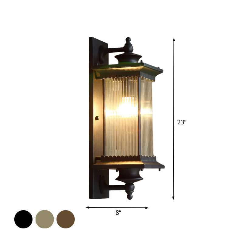 Taavita Outdoor Sconce Light Country Clear Ribbed Glass 1-Head Black/Bronze/Coffee Wall Lamp for Gate - Rustic Design with Shade, Glass Material, Direct Wired Electric, 23" Height, 8" Width, Compatible with LED/Incandescent/Fluorescent Bulbs.