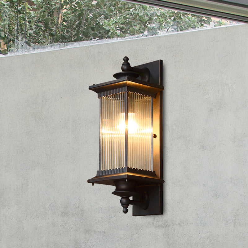 Taavita Outdoor Sconce Light Country Clear Ribbed Glass 1-Head Black/Bronze/Coffee Wall Lamp for Gate - Rustic Design with Shade, Glass Material, Direct Wired Electric, 23" Height, 8" Width, Compatible with LED/Incandescent/Fluorescent Bulbs.