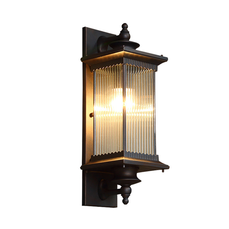 Taavita Outdoor Sconce Light Country Clear Ribbed Glass 1-Head Black/Bronze/Coffee Wall Lamp for Gate - Rustic Design with Shade, Glass Material, Direct Wired Electric, 23" Height, 8" Width, Compatible with LED/Incandescent/Fluorescent Bulbs.