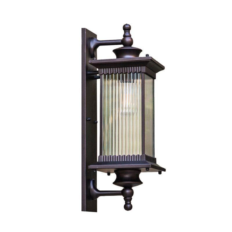 Taavita Outdoor Sconce Light Country Clear Ribbed Glass 1-Head Black/Bronze/Coffee Wall Lamp for Gate - Rustic Design with Shade, Glass Material, Direct Wired Electric, 23" Height, 8" Width, Compatible with LED/Incandescent/Fluorescent Bulbs.