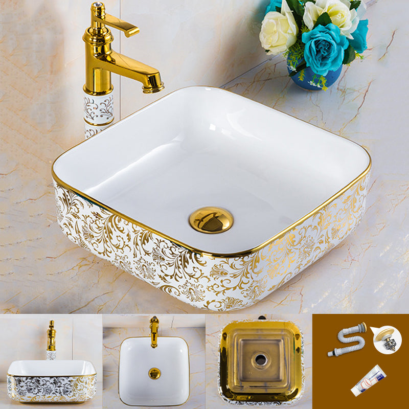 Modern Bathroom Sink Porcelain Round Hand Painted with Overflow and Faucet Wash Stand Clearhalo 'Bathroom Remodel & Bathroom Fixtures' 'Bathroom Sinks & Faucet Components' 'Bathroom Sinks' 'bathroom_sink' 'Home Improvement' 'home_improvement' 'home_improvement_bathroom_sink' 6256132