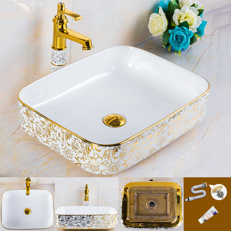 Modern Bathroom Sink Porcelain Round Hand Painted with Overflow and Faucet Wash Stand Clearhalo 'Bathroom Remodel & Bathroom Fixtures' 'Bathroom Sinks & Faucet Components' 'Bathroom Sinks' 'bathroom_sink' 'Home Improvement' 'home_improvement' 'home_improvement_bathroom_sink' 6256113