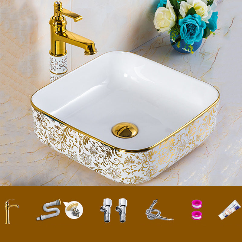 Modern Bathroom Sink Porcelain Round Hand Painted with Overflow and Faucet Wash Stand Clearhalo 'Bathroom Remodel & Bathroom Fixtures' 'Bathroom Sinks & Faucet Components' 'Bathroom Sinks' 'bathroom_sink' 'Home Improvement' 'home_improvement' 'home_improvement_bathroom_sink' 6256129