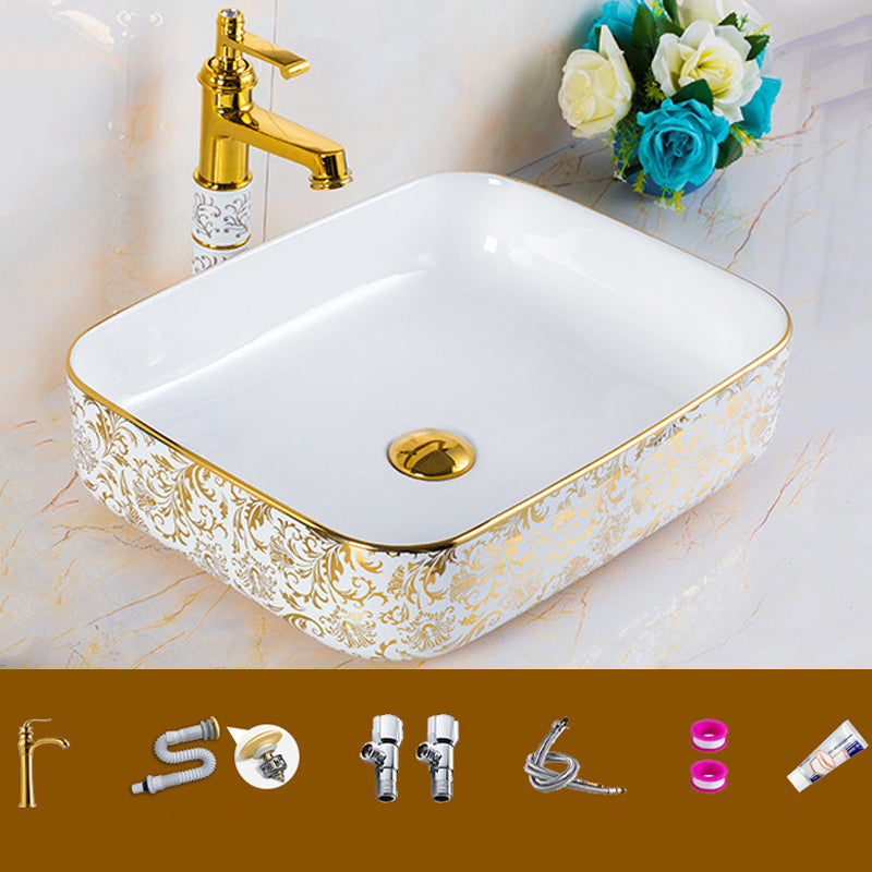 Modern Bathroom Sink Porcelain Round Hand Painted with Overflow and Faucet Wash Stand Clearhalo 'Bathroom Remodel & Bathroom Fixtures' 'Bathroom Sinks & Faucet Components' 'Bathroom Sinks' 'bathroom_sink' 'Home Improvement' 'home_improvement' 'home_improvement_bathroom_sink' 6256128